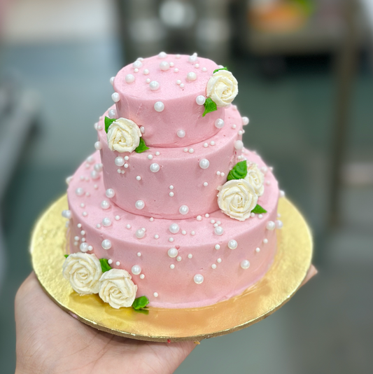 Pearls and Roses Mini Tier Cake